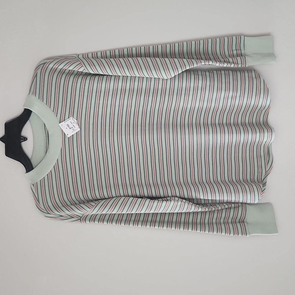 NWT Sonoma Long Sleeve Stripped Shirt Green 60% Cotton